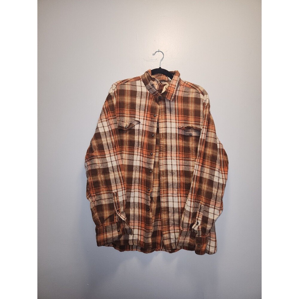 Timberland Orange Brown Flannel Button Down Shirt | XXLarge
